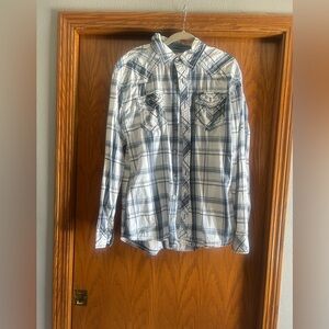 BKE Blue and White Plaid Casual Button Down Shirt
